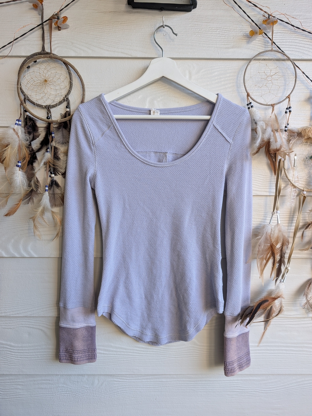 We The Free Light Lavender Long-Sleeve Scoop Neck Thermal Top M